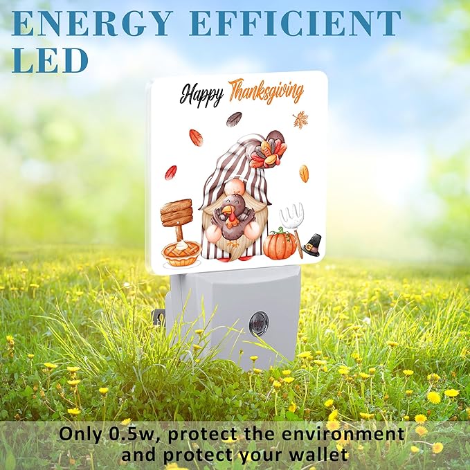 Thanksgiving Cute Gnome Turkey Pumpkin Night Light for Kids, LED Night Light Plug into Wall with Dusk to Dawn Sensor for Girls Boys Women Room Decor,Hallway,Kitchen,Bathroom,Nursery,Stairs