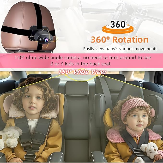 YIMU Baby Car Camera for Backseat: Rear-Facing Infant Back seat Camera Baby with HD 720P, Easy Setup, Crystal-Clear Night Vision, and 360° Rotation KB (KB40 4.3 inch)