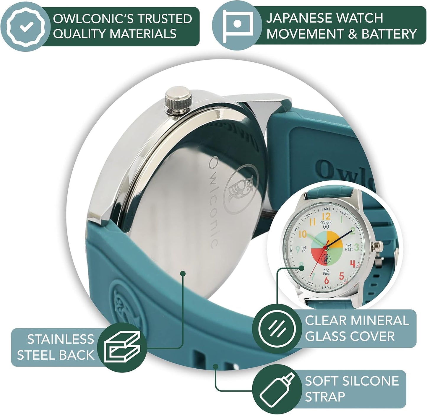 OWLCONIC Analog Kids Watch - Girls & Boys Watches Ages 7-12 - Kids Analog Watch - Telling Time Teaching Tool - Gift Watches for Girls and Boys