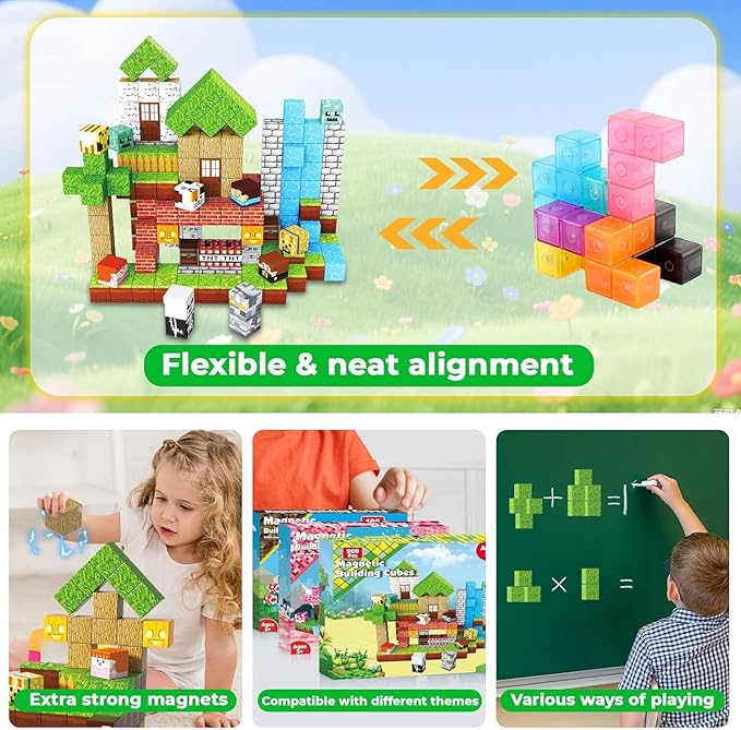 200PCS Magnetic Blocks - Magnetic Building Blocks, Magnet Cubes Game, Stacking Forest Set, STEM Montessori Sensory Stacking Toys for Kids, Birthday Gifts for Boys and Girls Age 3+ Years Old