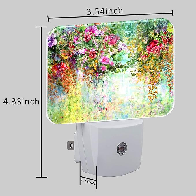 Abstract Watercolor Flowers Night Light Flowers Oli Painting Nightlight Plug into Wall with Dusk to Dawn Sensor for Kid Girls Boys Women Men Room, Hallway, Kitchen, Bathroom, Stairs Decor