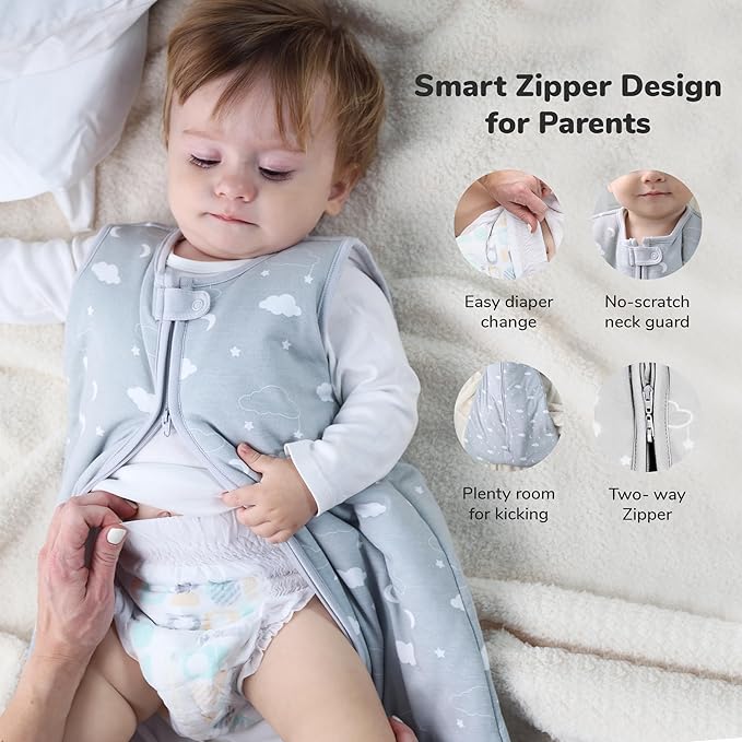 Baby Sleep Sack 1.0 TOG, Organic Cotton Baby Wearable Blanket with Two-Way Zipper, Swaddle Transition Baby Sleeping Bag, All-Season Sleep Sack for Newborn Infant Toddler Boy Girl, 24-48 Months, 1-Pack