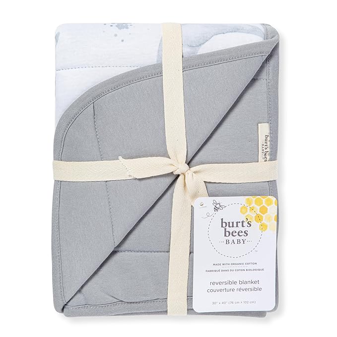 Burt's Bees Baby Reversible Blanket, Nursery, Stroller & Tummy-Time Organic Jersey Cotton Quilted Infant & Toddler Bedding