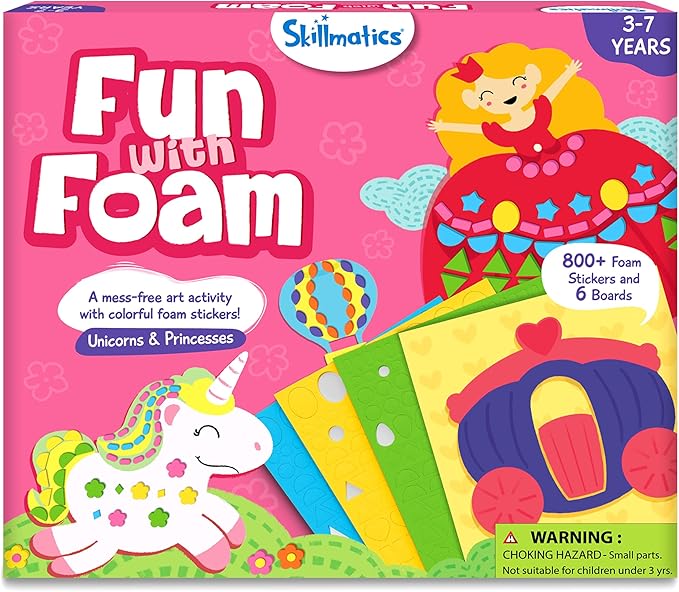 Skillmatics Foam Sticker Art Activity - Unicorns & Princesses, 800+ 3D Foam Stickers, Mess-Free Stocking Stuffers for Kids, DIY Felt Craft Kits, Christmas Gifts for Girls & Boys Ages 3, 4, 5, 6, 7