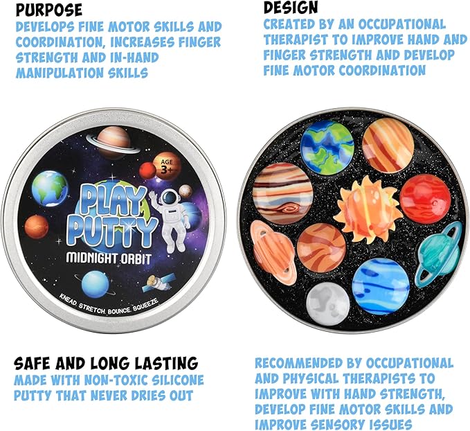 Play Putty Therapy Putty for Kids with Charms Midnight Orbit Space Themed Theraputty Medium Resistance, More Than just Putty, Learn, Play, Interact, Strenthen and More