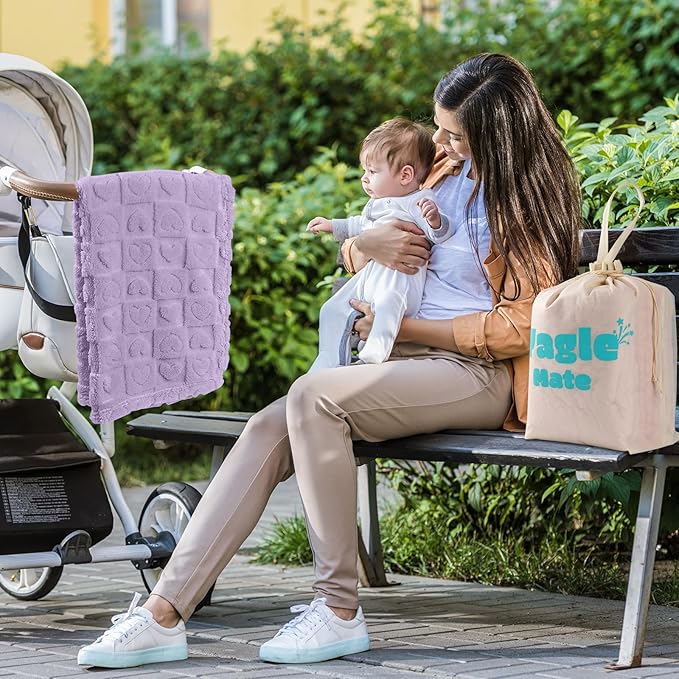 4 Pcs Baby Blankets,Fleece Checkered Blanket, Fluffy Small Crib Blankets for Girls, Toddler Receiving Blankets 30×40 Purple