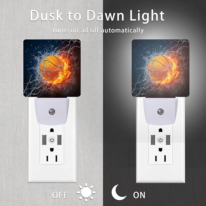 Basketball Night Light,Fire and Water Basketball Night Lights Plug into Wall for Boys Girls, Led Lights for Stairway/Hallway/Bedroom 0.5W Nightlight Sleep Friendly