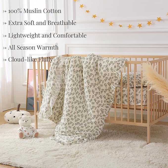 100% Cotton Muslin Crib Comforter/Quilt,Ultra Soft Cozy Reversible Baby Blanket,All Season Toddler Blankets for Boys and Girls, Machine Washable,41"x48"