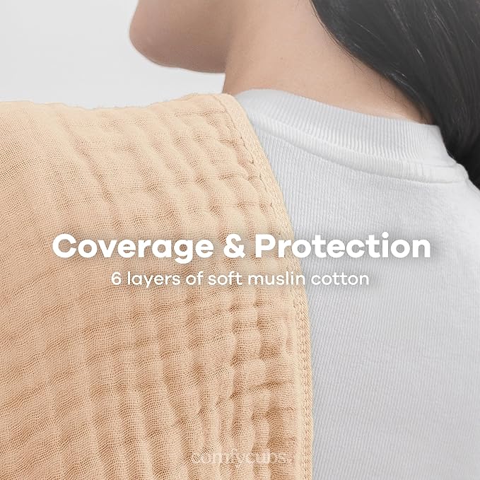 Comfy Cubs Muslin Burp Cloths 20" x 10", Pack of 10 - Large, 6-Layer, Ultra Absorbent 100% Cotton for Baby Drool and Messes - Soft, Safe & Gentle Baby Burp Cloths for Boys & Girls - Cream