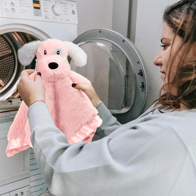 Puppy Baby Security Blanket for Toddler Infant Newborn Boys and Girls Soft Lovey Stuffed Animal with Plush Fabric and Satin Backing, Lovely Snuggle Toy, Pink 13.5 Inch