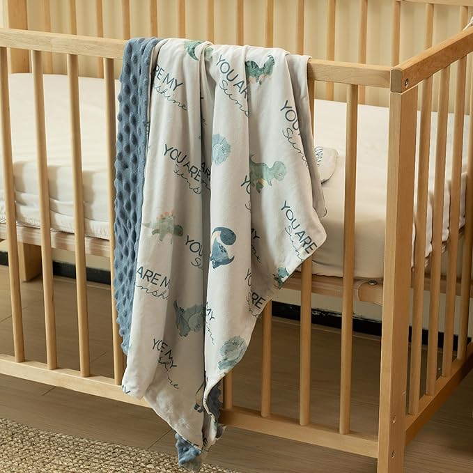 Dinosaur Baby Blankets for Boys, Super Soft Newborn Nursery Blanket with Double Layer Dotted Backing - Blue Babies Minky, Cozy Printed Bed Throw Blanket (30" x 40")