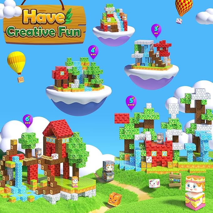 Magnetic Blocks - Build Mine Magnet World Set for Kids Age 3-5 6-8, STEM Sensory Toys for Toddlers, Gifts for 3+ Years Old Girls & Boys, 1" Magnet Cubes, Classroom Must Haves, and Sensory Outdoor Toys