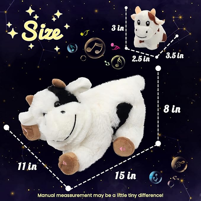 Hopearl LED Musical Stuffed Cow Lighting Up Singing Plush Toy Playset Mommy Cow with 3 Baby Dairy Cows in her Tummy Adjustable Volume Lullaby Animated Soothe for Mom Kids, 15''