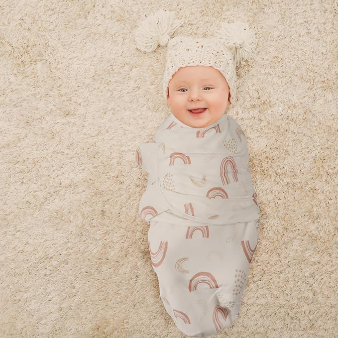GLLQUEN BABY Swaddles for Newborn - 3 Pack Swaddle 0-3 Months, for Newborn Baby Boys and Girls, Soft Swaddle Blanket Wrap, Easy Change, Rainbow & Wave