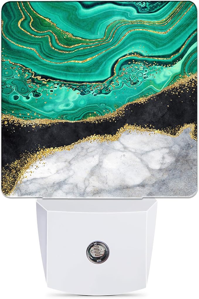 White Marble Night Light, Black Granite Green Agate Night Lights Plug into Wall Decor for Bedroom, Bathroom, Hallway, Kitchen, Dusk to Dawn Sensor Nightlights for Boys Girls Women Men Room Gifts