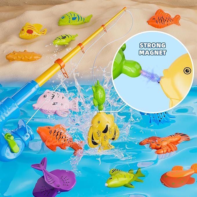 Magnetic Fishing Pool Toys Game for Kids Toddlers, Water Table Bathtub Toy with Pole Rod Net Plastic Floating Fish, Water Bath Pool Outdoor Toys for Kids Toddlers Baby Age 3 4 5 6 Year Old