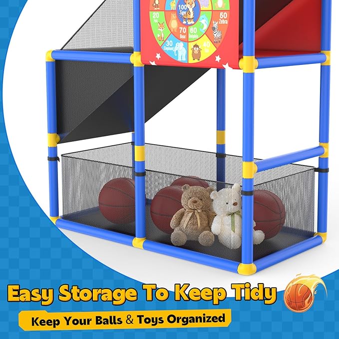 EagleStone 2-in-1 Kids Arcade Basketball Hoop with Dart Board,4 Balls Adjustable Height Basketball Toy Indoor Outdoor Carnival Games Gift for Boys Girls Toddlers Ages 3-12 Years Old,Pump Included