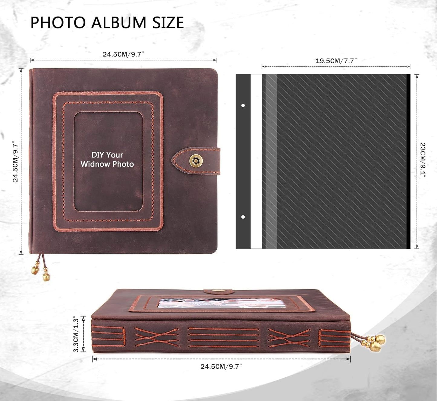 Leather photo Album Self Adhesive Pages, Handamde Leather Scrapbook Photo Album, Wedding Family Album, Holds 3x5, 4x6, 5x7, 6x8 Photos - Coffee