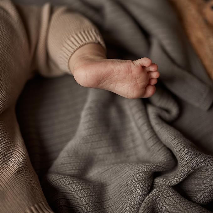 Knitted Organic Cotton Baby Blanket- Swaddle Blanket, 30" x 40" Soft Receiving Blanket for Newborn (Stone Grey)