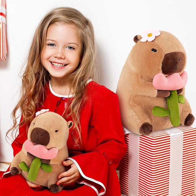 Achwishap Capybara Plush,Cute Plushies Capybara Stuffed Animals,Capybara Plush Toys,Kawaii Plushie Stuffed Toy with Flower Plushies Gift for Kids Adults Birthday(Capybara with Holding Flower,12”)