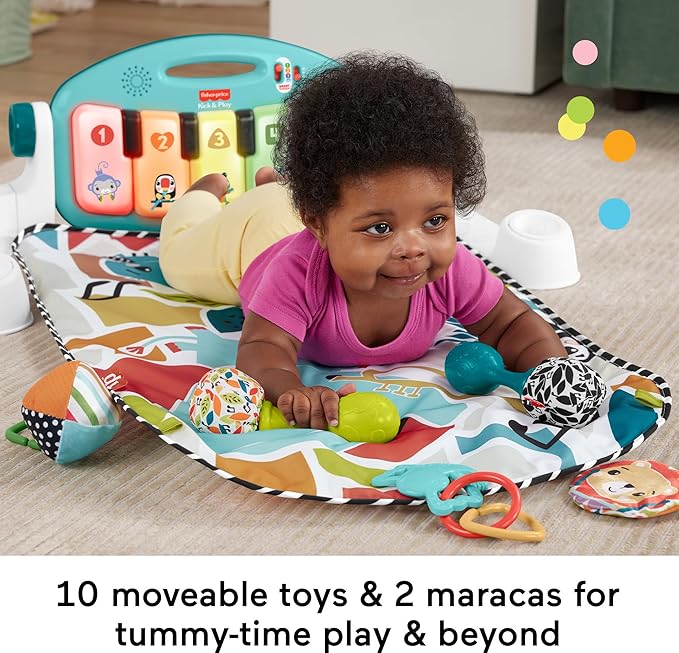 Fisher-Price Baby Musical Toy Set Glow and Grow Kick & Play Piano Gym Blue Playmat with 2 Rattle Maracas for Newborns Ages 0+ Months