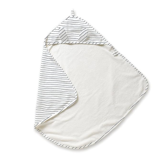 MakeMake Organics Organic Cotton Hooded Towel Baby Toddler GOTS Certified Organic Cotton Beach Poncho Towel Large Absorbent Non Toxic Neutral (Navy Stripes, Diagonally 35"x35")