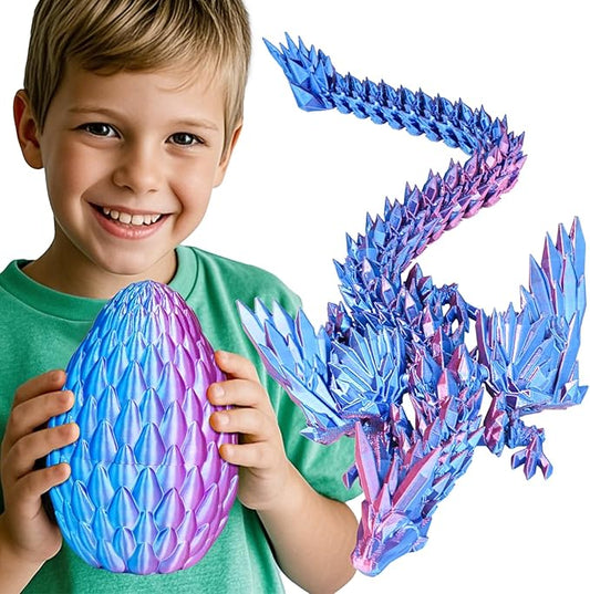 3D Printed Dragon Eggs with Articulated Fly Dragon Inside, Collectible Figurines Fidget Toy for Adults Kids Birthday Easter Christmas White Elephant Gifts for Friends Colleagues(Blue Pink, L Size)