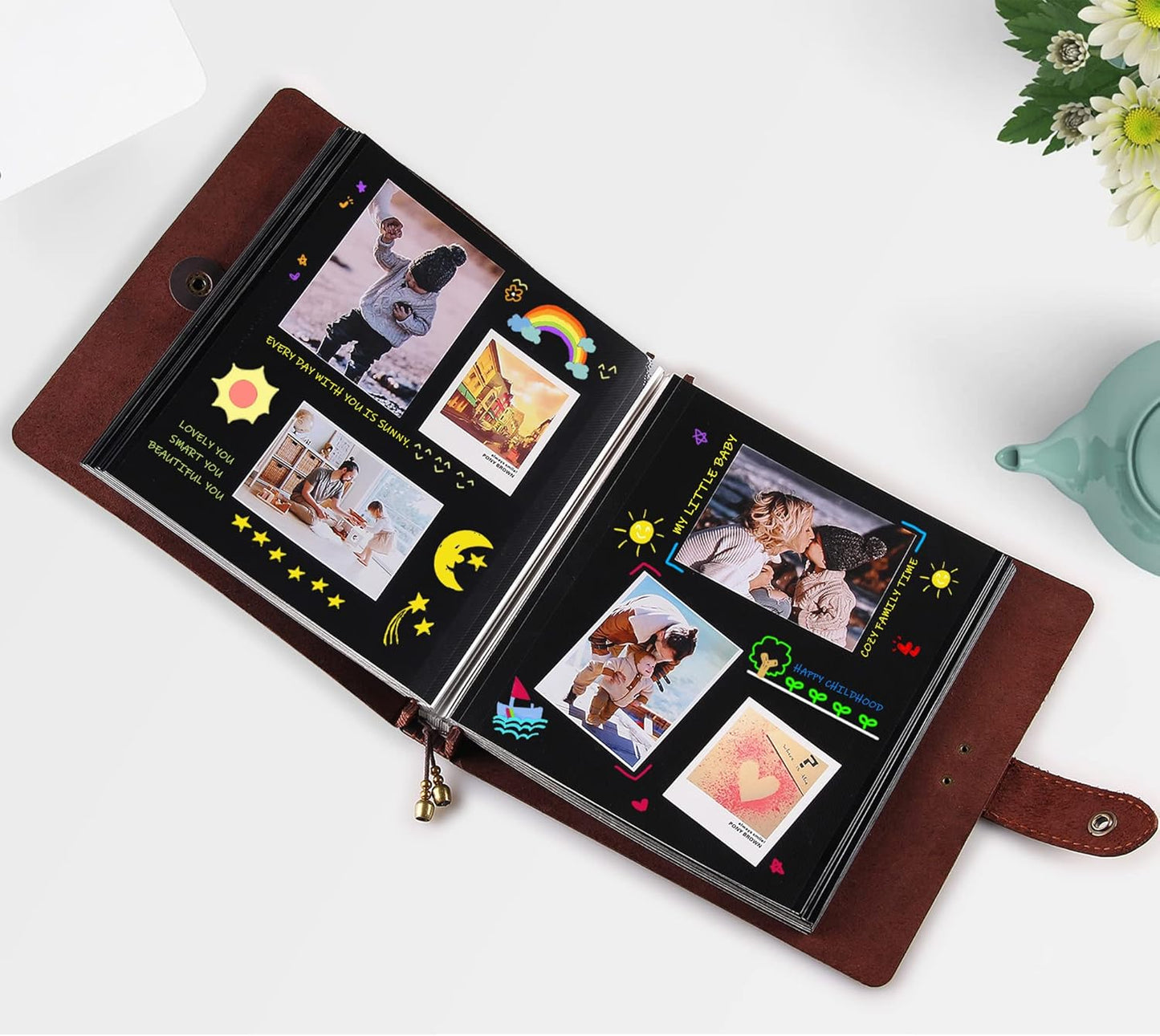 Leather photo Album Self Adhesive Pages, Handamde Leather Scrapbook Photo Album, Wedding Family Album, Holds 3x5, 4x6, 5x7, 6x8 Photos - Coffee