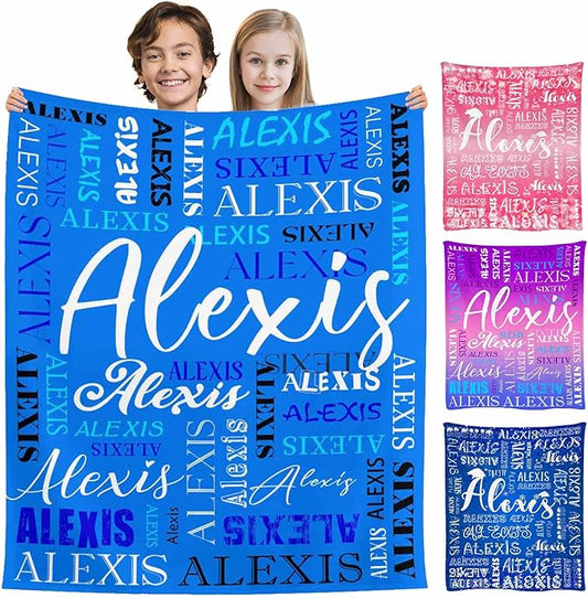 M YESCUSTOM Custom Name Blankets for Boys Girls, Personalized Baby Blankets for Kids Adult Toddler Customized Soft Throw Blanket Birthday Christmas Valentines Day Blue