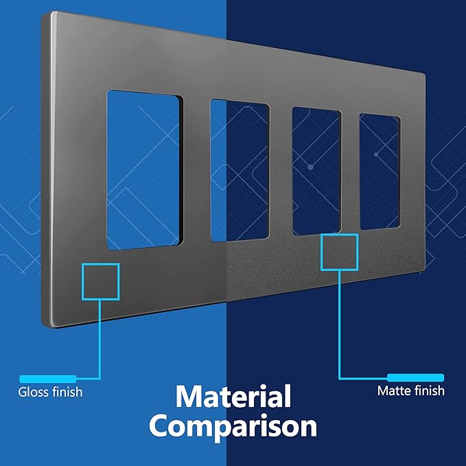 LIDER Matte Finish Decorator Switch Cover, Screwless Wall Plate, Mid-Size 4-Gang 4.88" x 8.58", Unbreakable Polycarbonate Thermoplastic, UL Listed, LSWP-34M-SG, Space Gray
