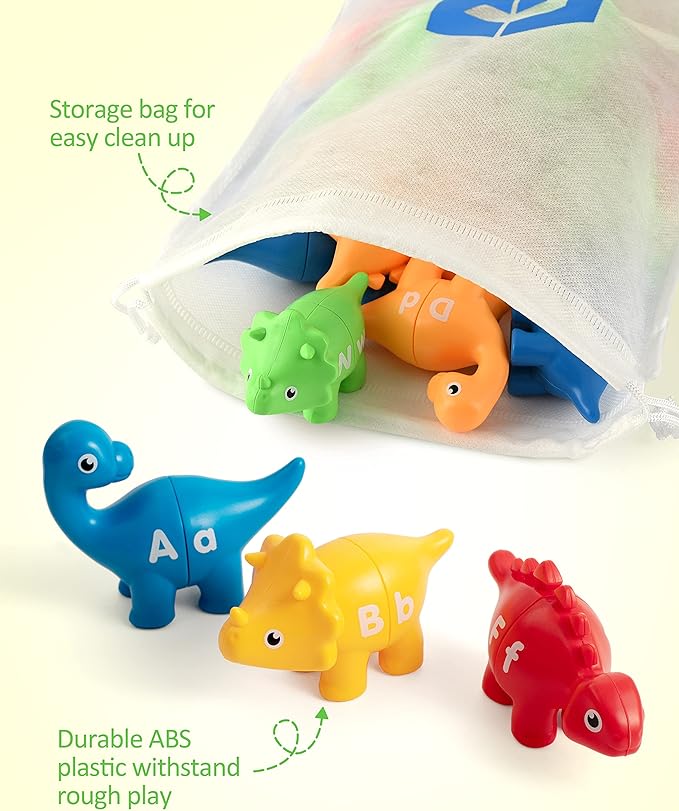 Coogam Matching Letters Fine Motor Toy, 26 PCS Double-Sided ABC Dinosaur Alphabet Match Game with Uppercase Lowercase, Preschool Educational Montessori Learning Toys for Toddlers