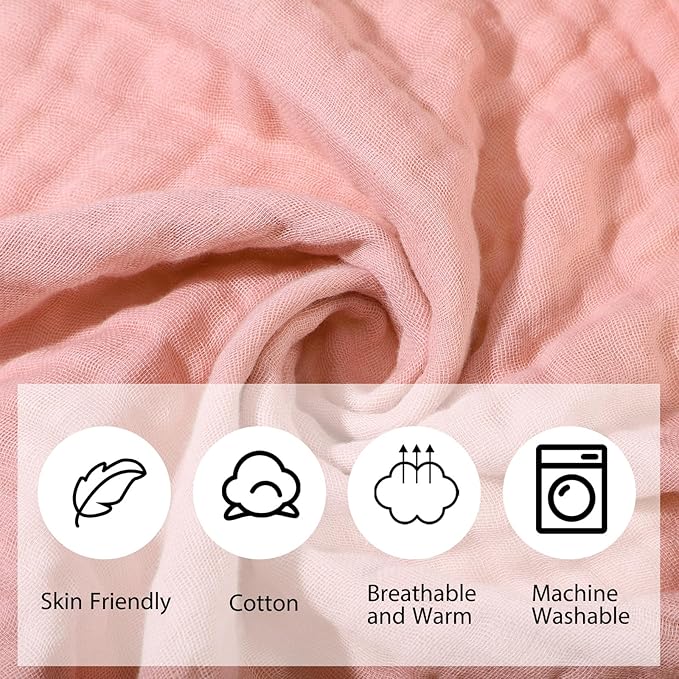 VitalCozy 6 Pcs Baby Muslin Hooded Bath Towels and Washcloths, 32 x 32 Inch Muslin Cotton Hooded Baby Towels Absorbent Hooded Blankets for Gift Newborn Infant Shower (Pink,Rose)