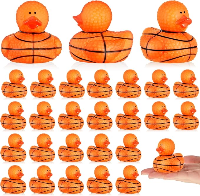 Deekin 50 Pcs Rubber Duck 2 Inch Bulk Sport Party Favors for Birthday Party Decorations Club Player Gift (Basketball)