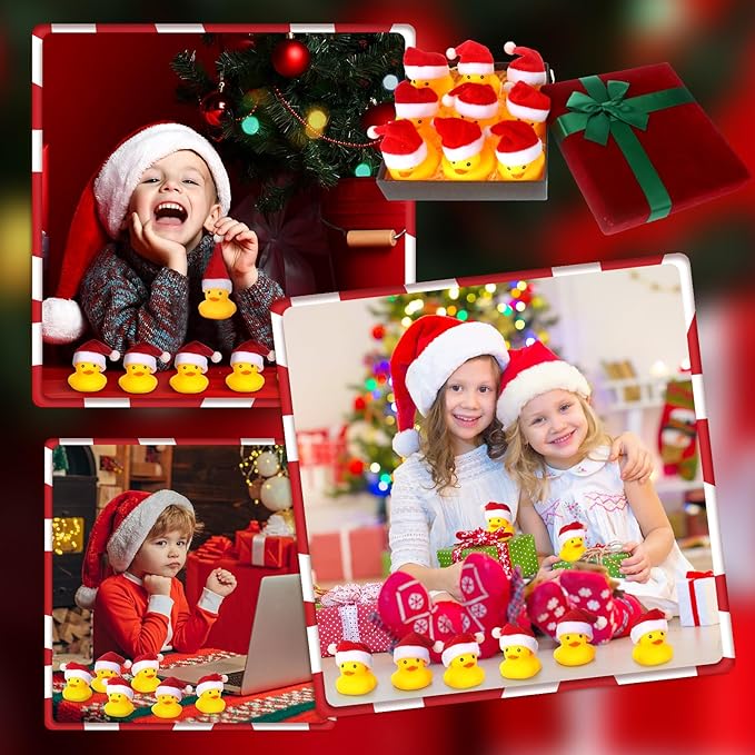 Liliful 48 Pcs Christmas Rubber Ducks with Hat Xmas Mini Rubber Ducks in Bulk Holiday Party Favors Bath Toys for Christmas Party Decor Gift (Santa Hat)