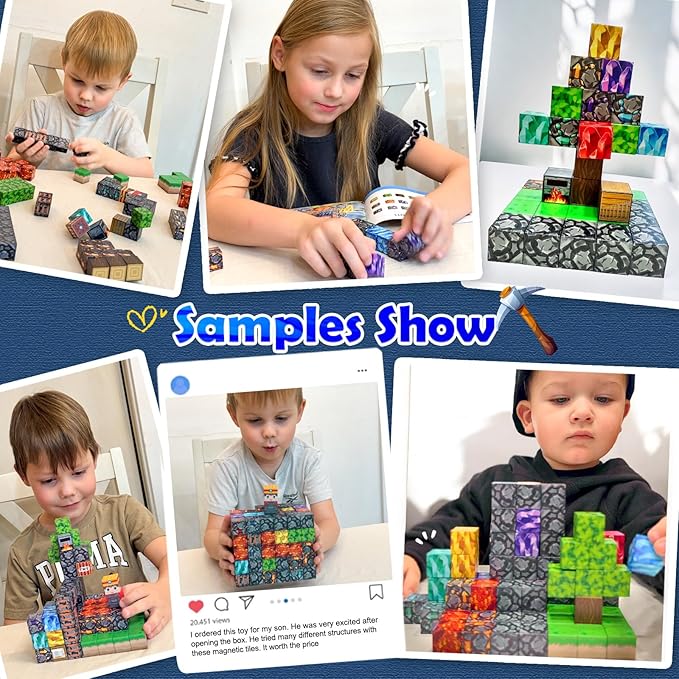 100PCS Magnetic Blocks Building Toys, Gem Cave Adventure Building Craft, Learning Sensory Toys for Boys Girls Age 3-12, Game Gift for Kids Little Gamers (0.8 inch)