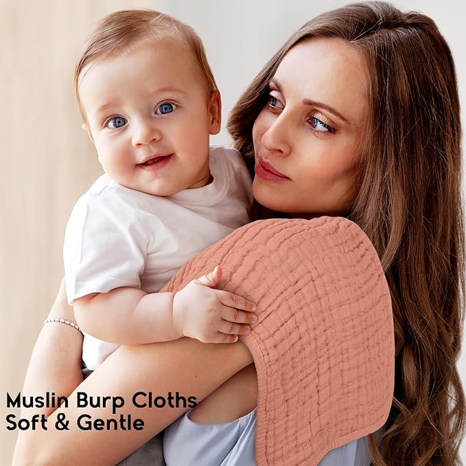 Muslin Burp Cloths for Baby 100% Cotton Burping Cloths for Boys Girls Large 20''X10'' Extra Soft and Absorbent 12 Pack - Gradient Caramel