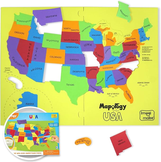 Imagimake Mapology United States Puzzle | Educational Toys for Kids 5-7 | Learn USA States Along with Their Fun Facts | Puzzles for Kids Ages 4-8