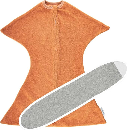 SleepingBaby Fleece Zipadee-Zip Transition Swaddle and Snuggle Strap Bundle - Roomy Baby Swaddle Blanket with Zipper Convenience and Wearable Blanket Accessory, Spice, Small (4-8 Month)
