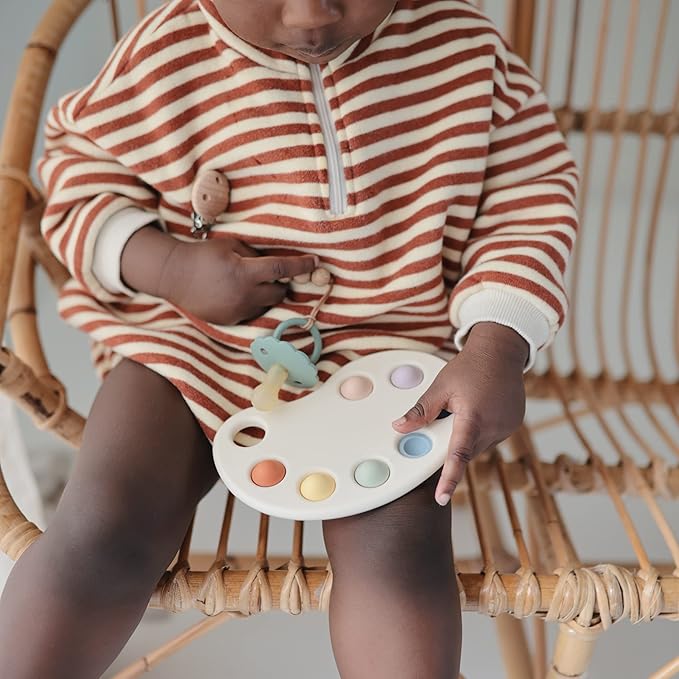 FRIGG Daisy Natural Rubber Baby Pacifier | Made in Denmark | BPA-Free (Seafoam/Cream, 6-18 Months) 2-Pack