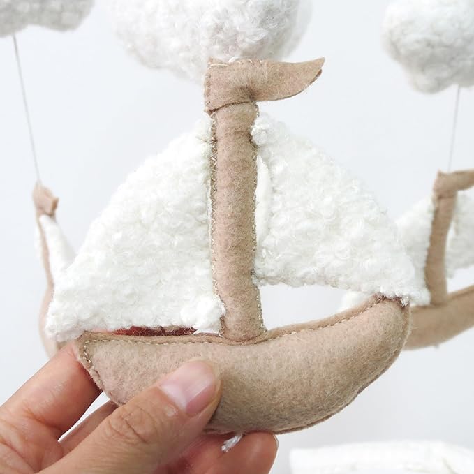 Sailboat Crib Mobile for Girls & Boys, Sailboat & Cloud Mobile for Crib, Neutral Boho Baby Mobile for Crib, Sailing Boat Mobile