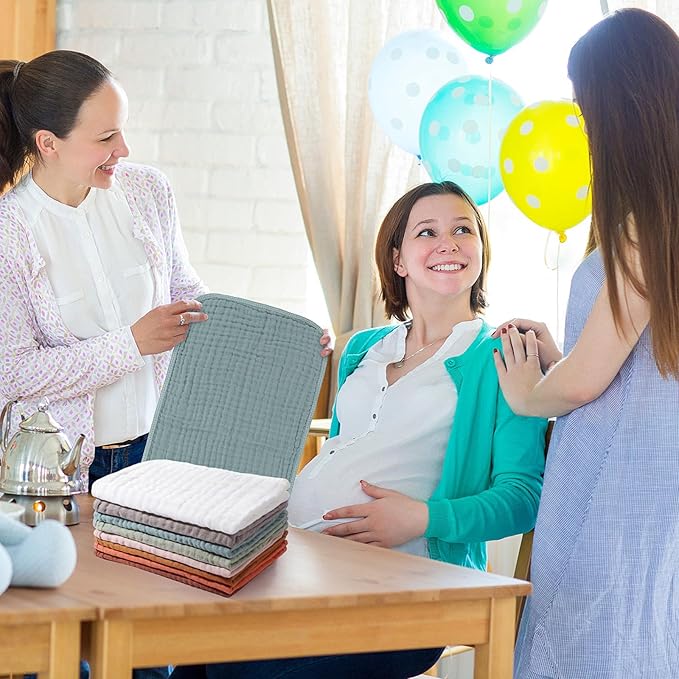 8 Packs Muslin Burp Cloths 6 Layers Unisex Baby Items Absorbent Burp Rags Colorful Muslin Washcloths for Baby Plain Soft Cotton Cloth for Babies Girls Boys, 10 x 20 Inch (Classic Colors)