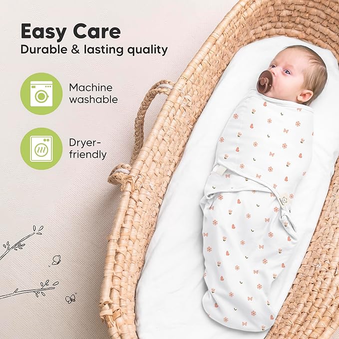 KeaBabies 3-Pack Organic Baby Swaddle Sleep Sacks - Swaddles for Newborns, Infant 3-6 Months, Baby Girls, Boys, Soft & Snug Newborn Sleep Sack, Nursery Swaddling Blankets (Butterflies, L)