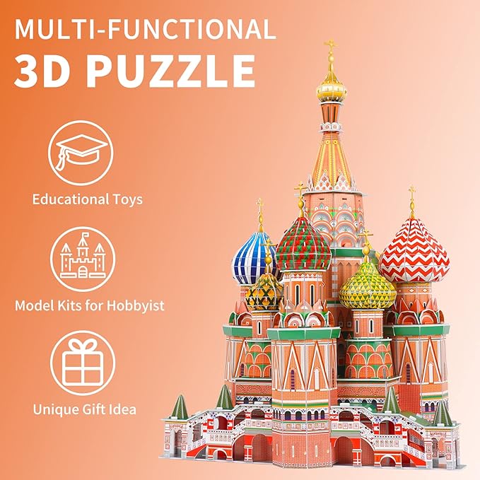 3D Puzzles for Adults & Kids St. Basil's Cathedral Building Set, Russia Cathedral Architecture Craft Model Kits, Educational 3D Jigsaw Puzzle Toy Birthday for Teens Boys Girls, 231 PCS