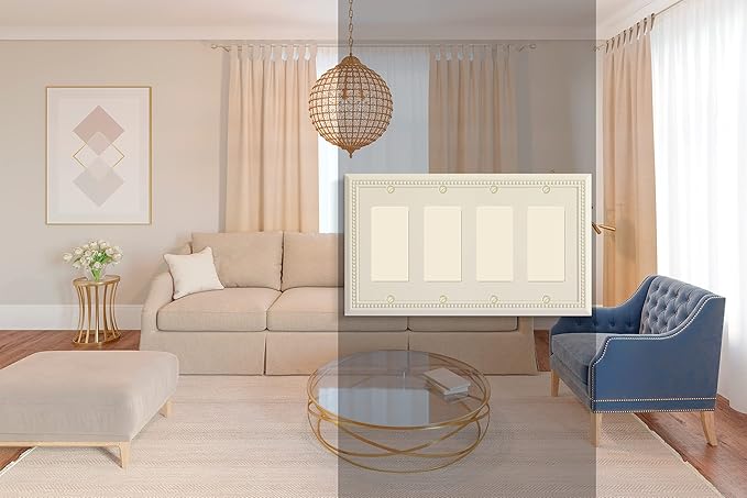 Henne Bery Sunken Pearls Heavy Duty Decorative Wall Plate Switch Plate Outlet Cover (Quad Decorator, Light Almond)