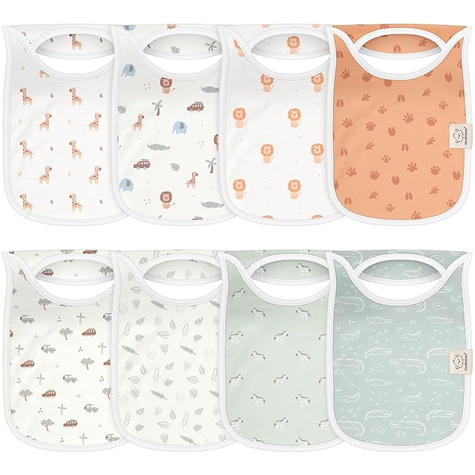 8-Pack Baby Bibs for Boys, Girls - Pullover Bibs for Drooling Teething Baby Girl & Boy Toddler, Newborn, Soft & Absorbent, Cute Colors, Large Torso Coverage Keep Infant Clean & Dry (Wilderness)
