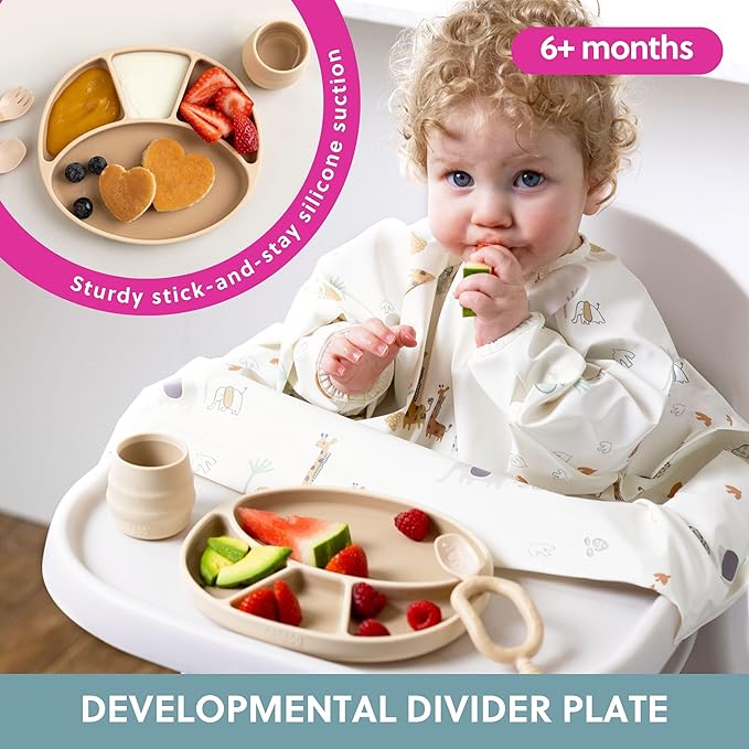 BIBaDO - Silicone Suction Divider Plate (Fawn) - Toddler Plates - Help Develop Motor Skills - Durable, Dishwasher & Microwave Safe, BPA Free - Medical Grade - Baby Essentials - 6 Months to 3 Years