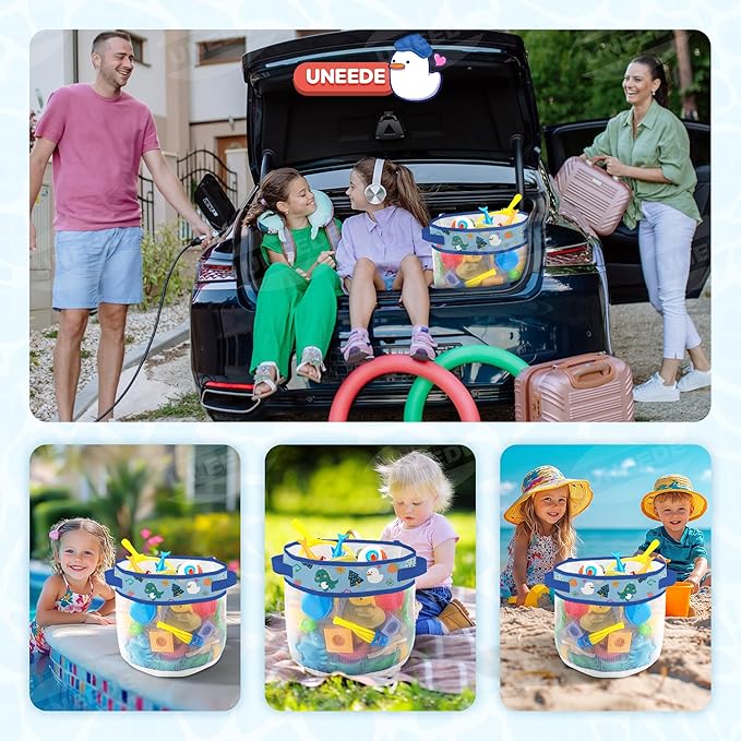 UNEEDE Dino Print Bath Toy Storage,4.15 Gallons Bathtub Toy Storage Organizer,Bath Toy Holder for Bathtub Organizer and Storage,Quick Dry Bath Toy Organizer,Mesh Shower Caddy,Blue Dinosaur Sutff