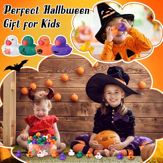 120 Pcs Halloween Rubber Ducks Assorted Rubber Duckies Bulk Mini Pool Bath Duck Cute Small Tiny Fun Rubber Ducky Bath Ducks Toy for Party Favors Classroom Exchange Gifts