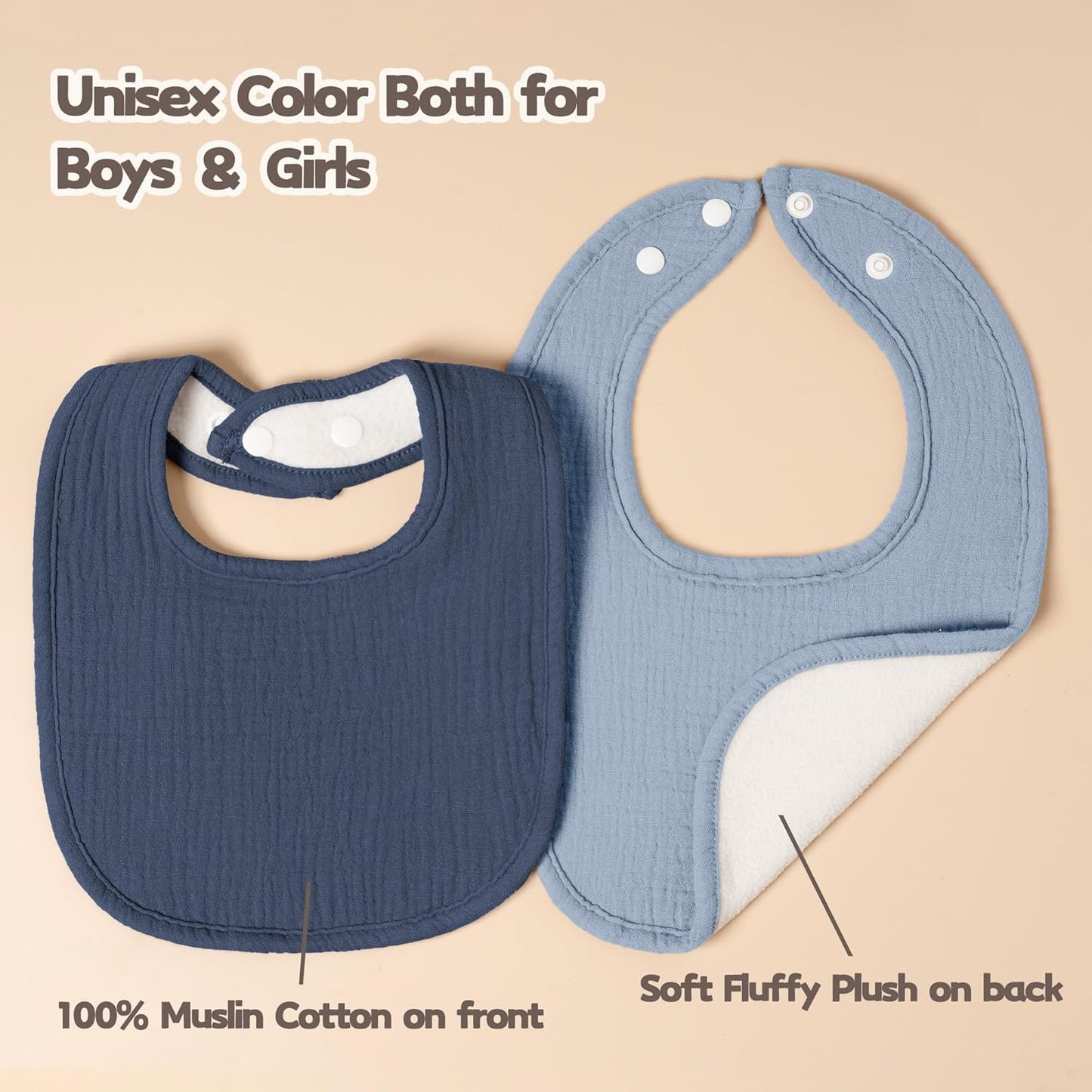 Susurration Muslin Baby Bibs 8 Pack Bandana Drool Bibs, Soft Square Adjustable Baby Drooling Bibs for Unisex Girls & Boys