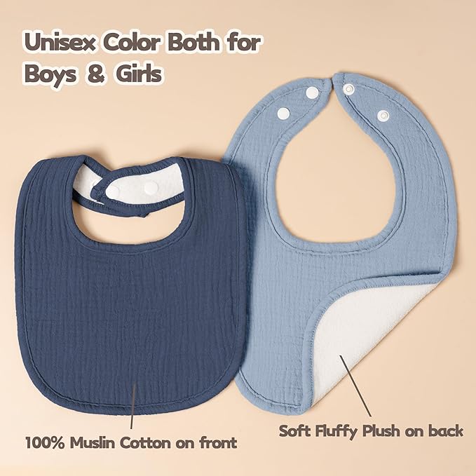 Susurration Muslin Baby Bibs 8 Pack Bandana Drool Bibs, Soft Square Adjustable Baby Drooling Bibs for Unisex Girls & Boys
